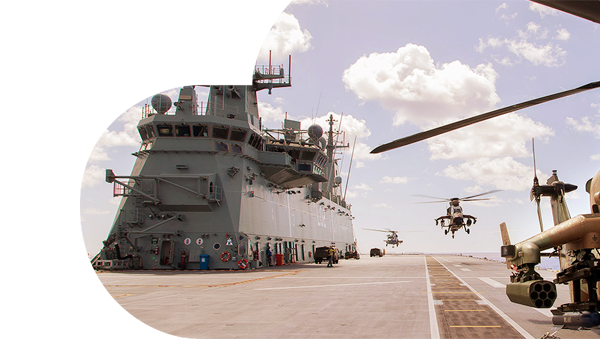Army helicopter on a navy ship
