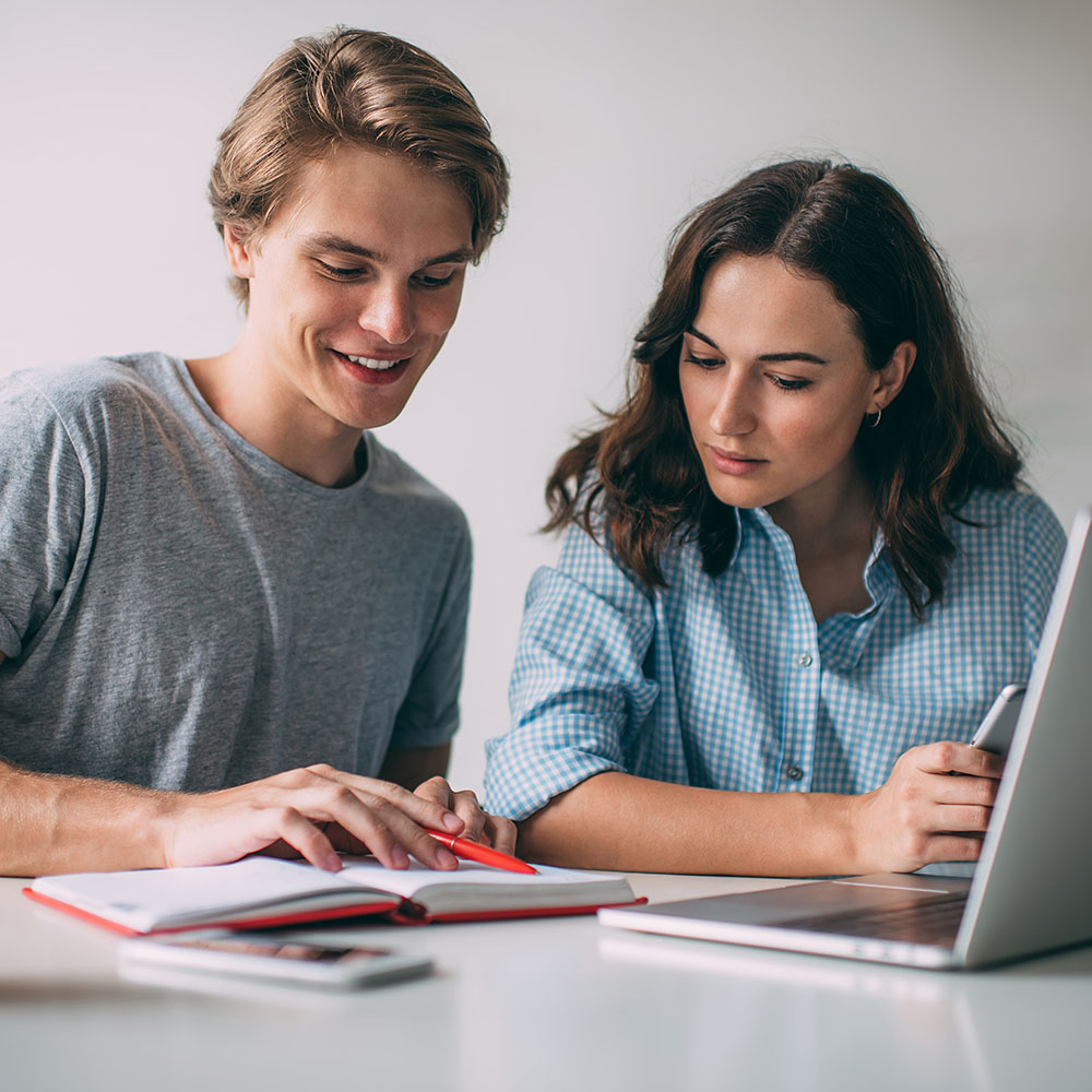 Students researching scholarships