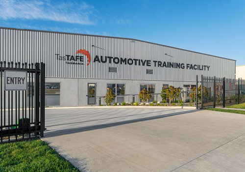 Outside of an automotive training facility building